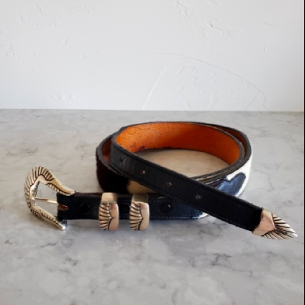 Southwest Cowhide Leather + Silver Belt